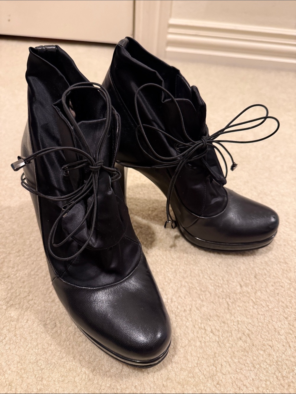 Women's Black Lace-Up Ankle Booties with Heel